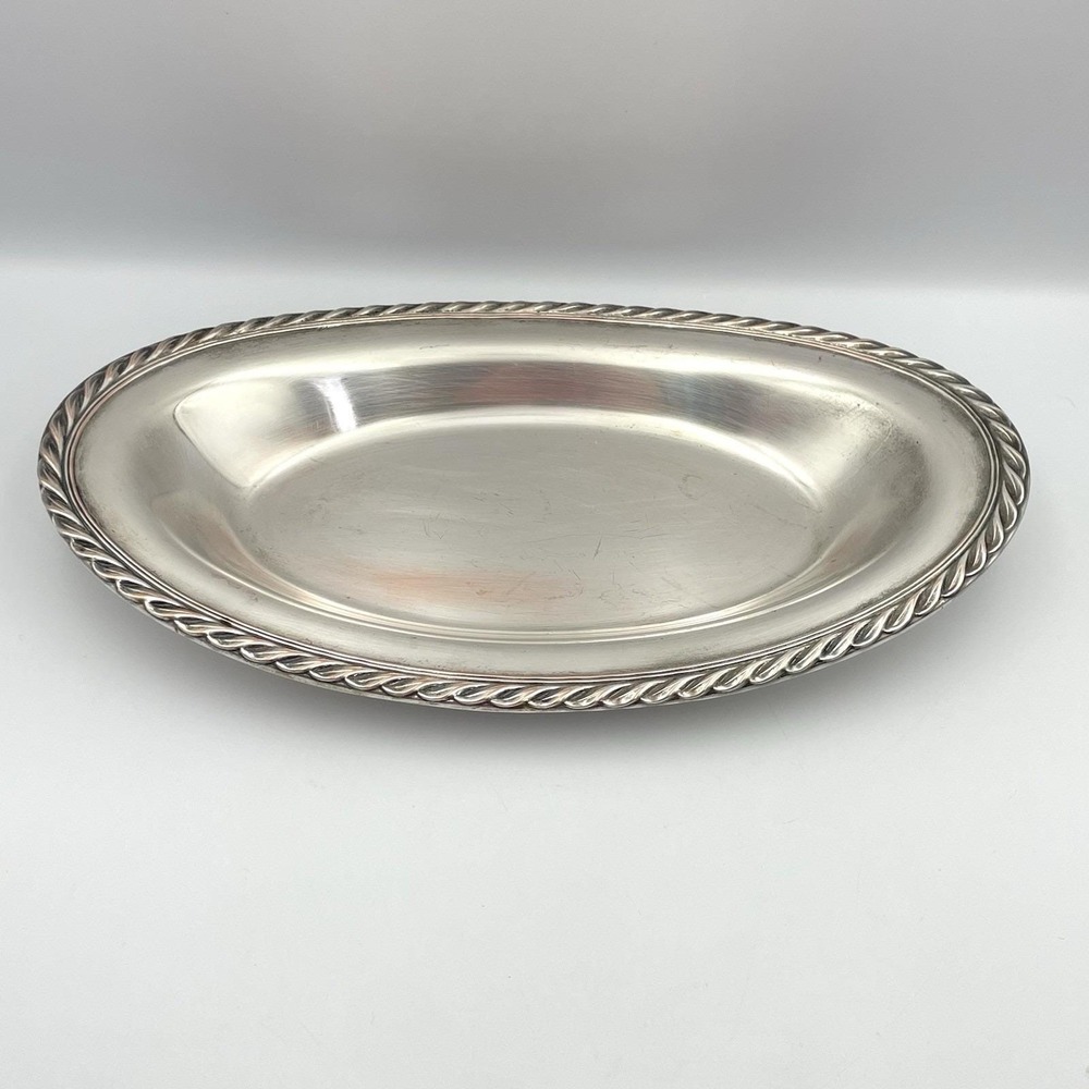 Vintage 1970s International Silver Oval Silverplate Rope Edge Bread Tray‎ 12.25"